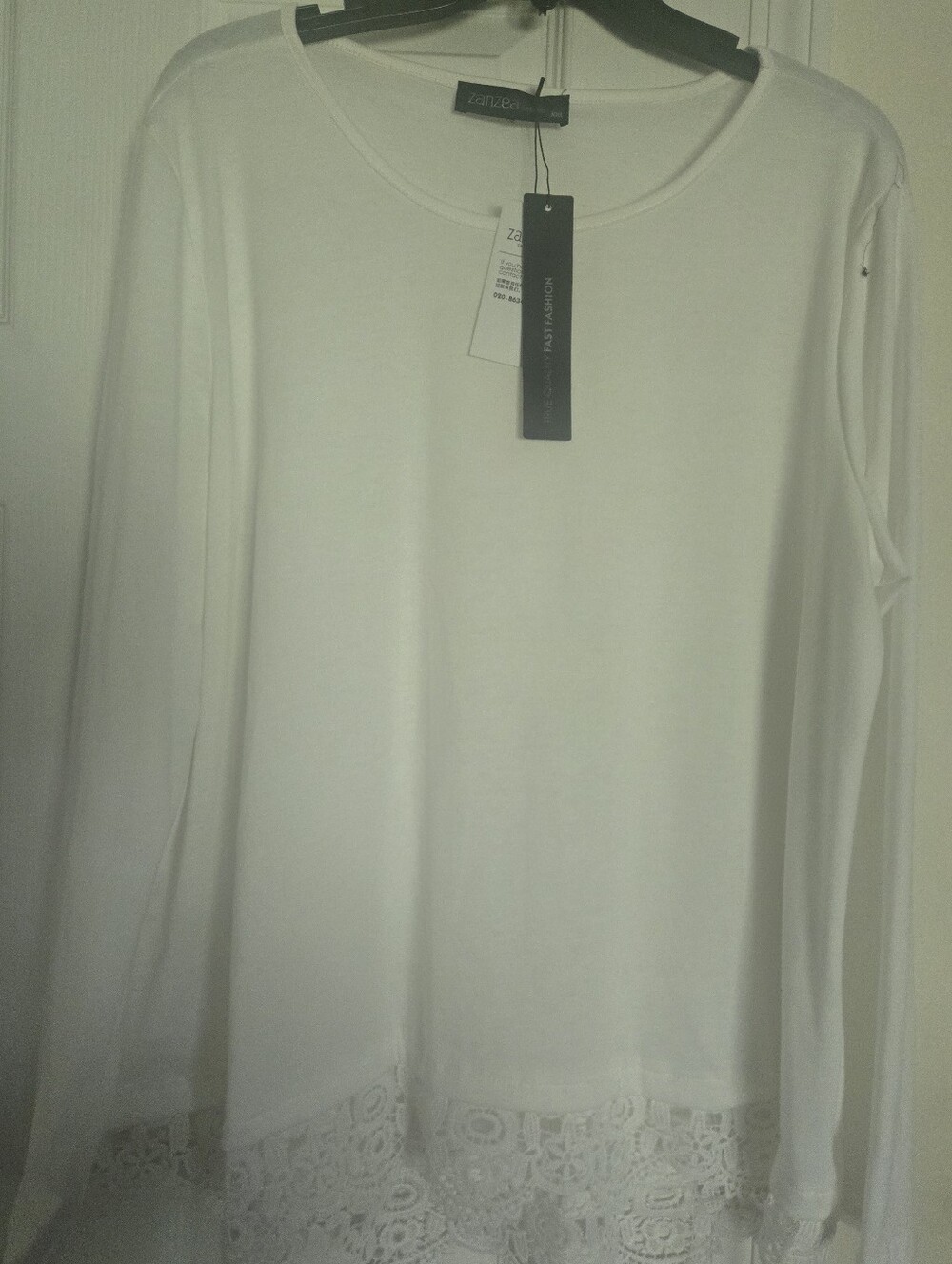 Zanzea White Long Sleeve Lace Trim Top